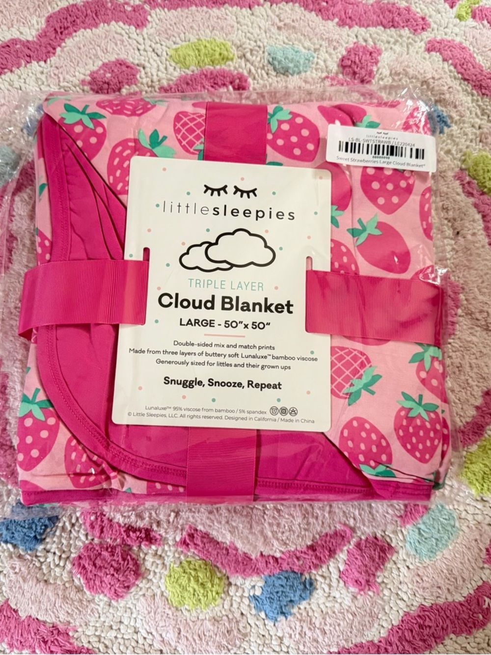 Little Sleepies Pink Strawberry Cloud Blanket